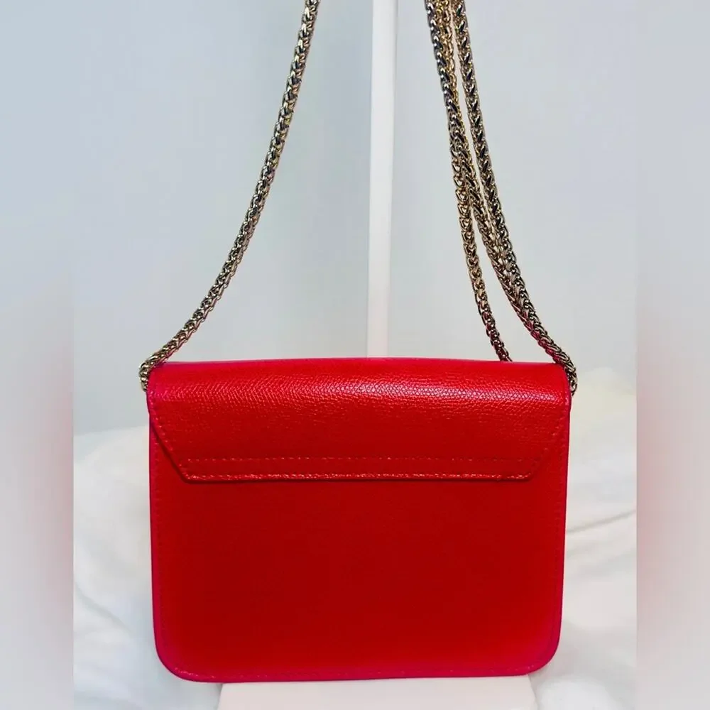 Furla Metropolis Red leather crossbody with gold chain strap